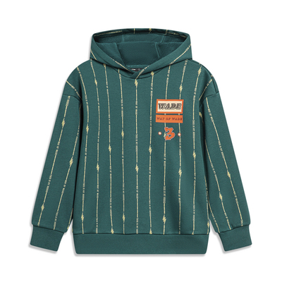 李宁卫衣男童冬季韦德系列时尚保暖加绒宽松套头连帽卫衣YWDT327-