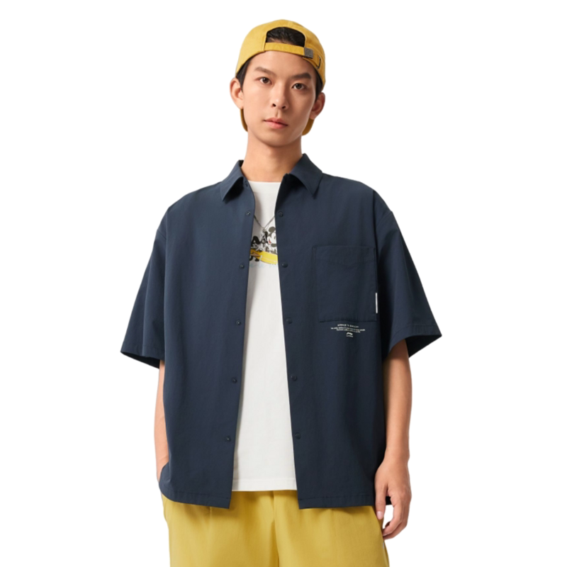 李宁运动潮流系列男子冰感舒适吸湿排汗宽松休闲衬衫ASHV047