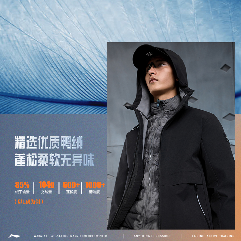 李宁运动套装男秋时尚三合一(内短羽绒服/外运动风衣AYMT311 B品