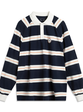 李宁长袖T恤男运动潮流系列宽松舒适时尚百搭条纹上衣APLU267-B品