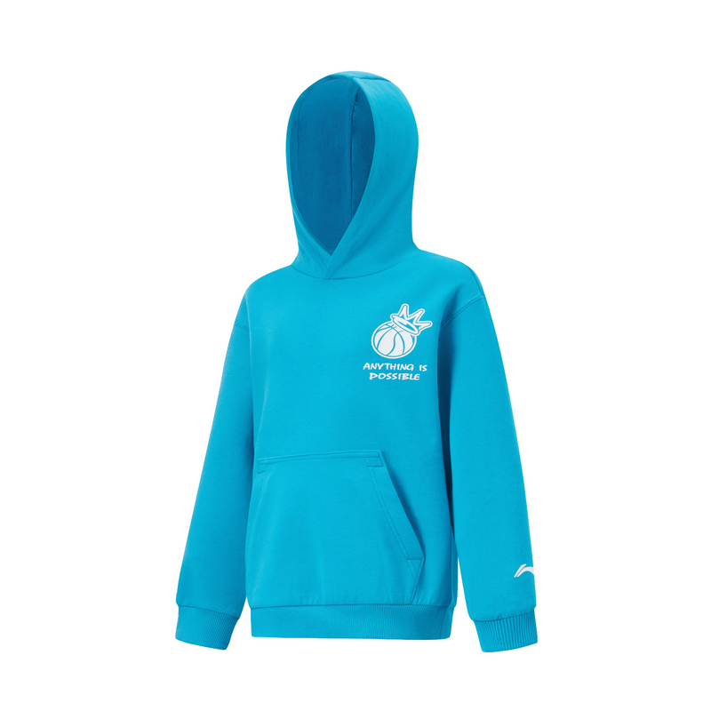 李宁卫衣男童春季篮球系列百搭透气宽松套头连帽卫衣YWDU003--B品