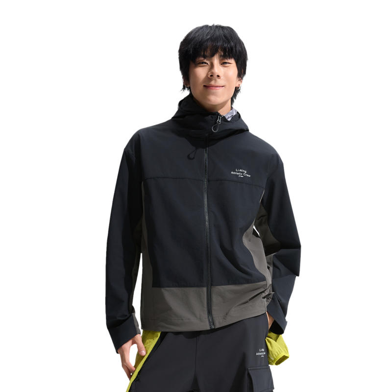 李宁荷叶风衣男秋防泼水运动服户外健步连帽防风外套AFDU929-B品