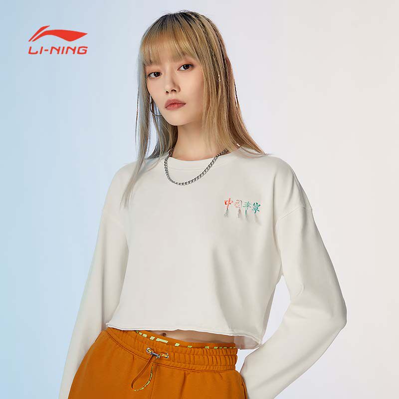 中国李宁t恤女士女装秋季休闲上衣宽松运动长袖文化衫ahss084