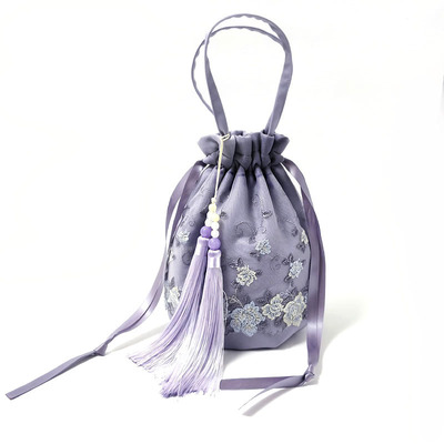 原创汉服包袋绣花斜背小包包紫色