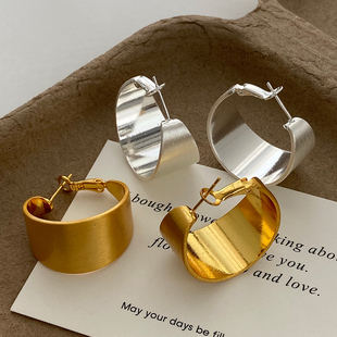 耳圈耳饰2025年新款 法式 设计师拉丝宽面大圈圈耳环高级感气质时尚