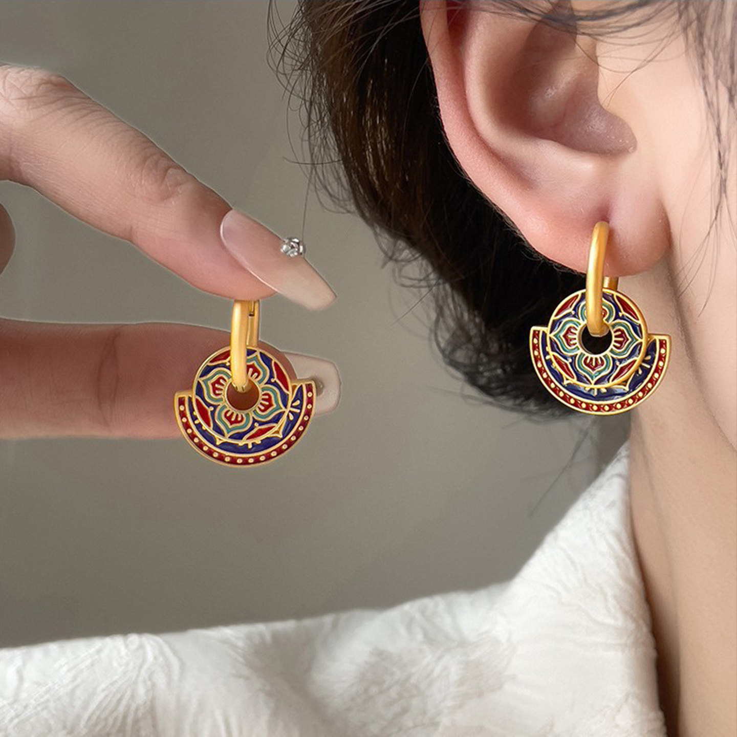 新中式珐琅滴油耳扣耳环小众独特国潮耳坠复古彩绘耳饰2025新款女,饰品/流行首饰/时尚饰品新,耳环,淘宝优惠券,粉丝福利购,淘宝优惠卷