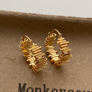 欧美不规则动感线条菱形耳圈耳环气质小众设计感几何耳扣2026新款