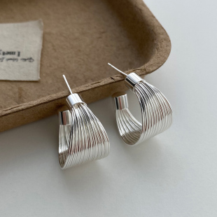 欧美线条C型耳圈耳环925银针耳钉小众设计高级感耳饰2025新款 爆款