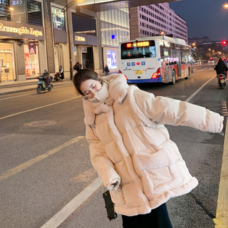 冬季韩版连帽羊羔毛宽松小个子中短款网红学生棉服面包棉衣外套女