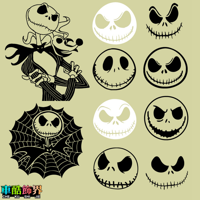 动画 圣诞夜惊魂 骷髅杰克 万圣节 汽车墙电脑主机箱镂空防水贴纸