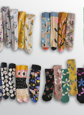 福利特价BO儿童袜子宝宝袜无跟均码直版春秋棉潮袜男女花朵中筒袜