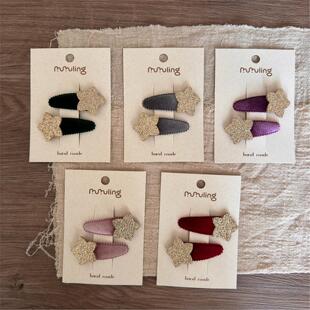 韩版儿童发夹秋冬丝绒BB夹女童星星边夹刘海夹宝宝对装发饰头饰