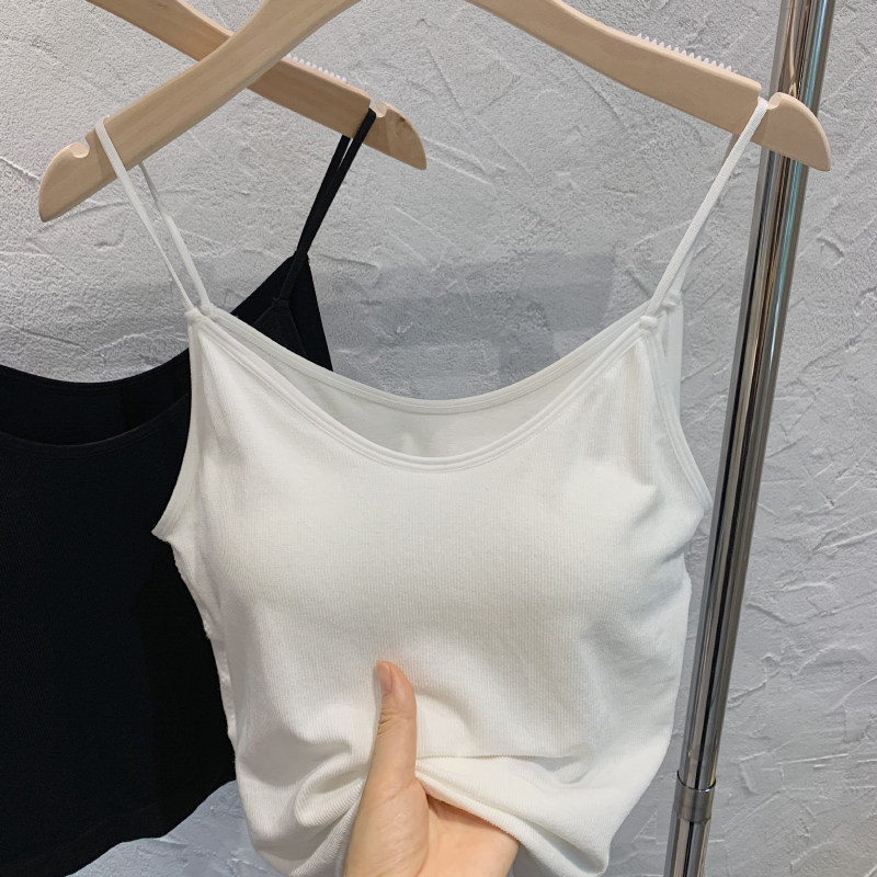 hello jane修身内搭细肩带白色吊带背心女带胸垫弹力打底外穿美背