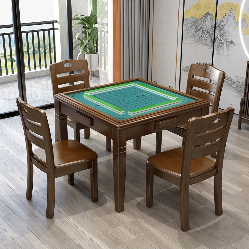实木麻将桌餐桌椅组合家用小方桌正方形两用吃饭桌一体手动棋牌桌