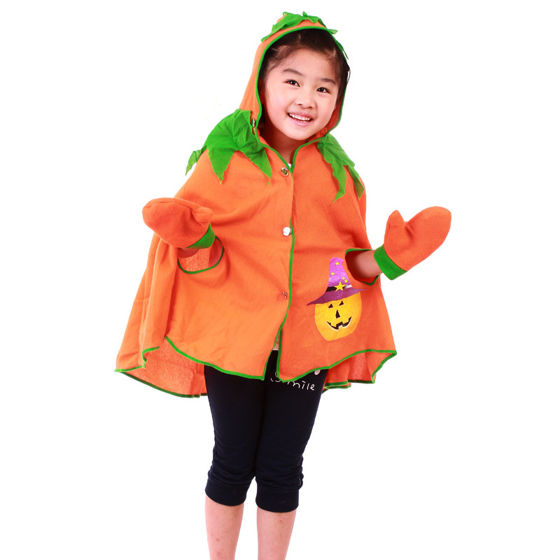 万圣节cos服装儿童南瓜衣服 儿童装扮可爱披风带手套南瓜衣服