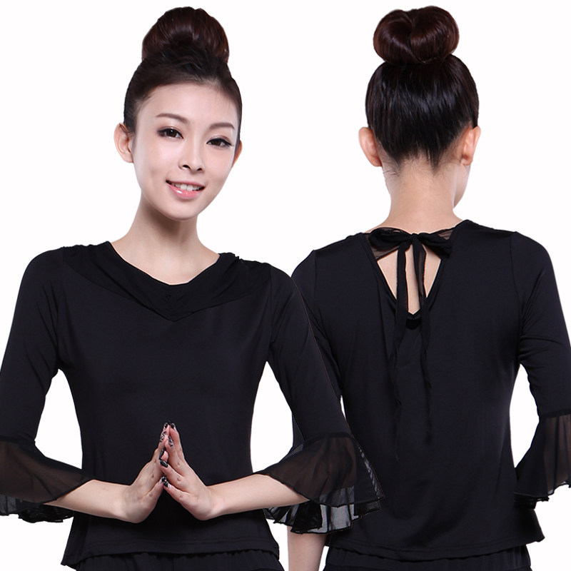 秋季新款春夏广场舞中袖时尚上衣女摩登舞练功服户外跳舞服喇叭袖