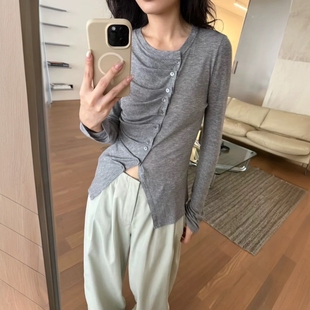 SOI SR百搭斜門襟立體褶皺針織上衣女3520 VIINS