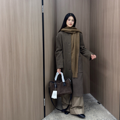 YP冬季新款简约女单排扣防护领毛呢外套羊毛大衣3294