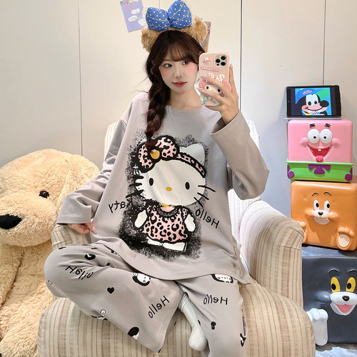 纯棉睡衣女款春秋季卡通圆领长袖长裤2026新款全棉宽松家居服套装