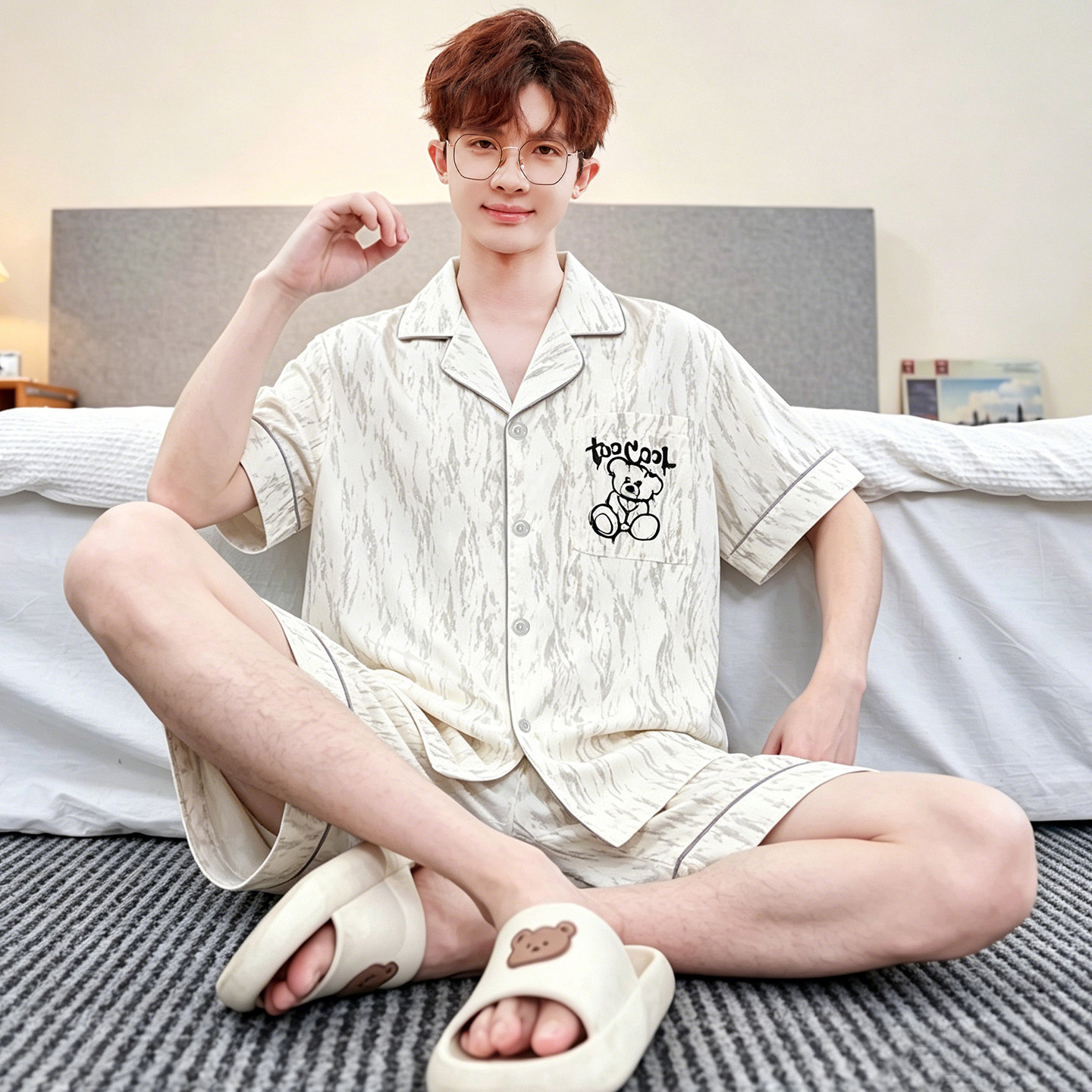 青少年新款睡衣男云朵棉短袖外穿
