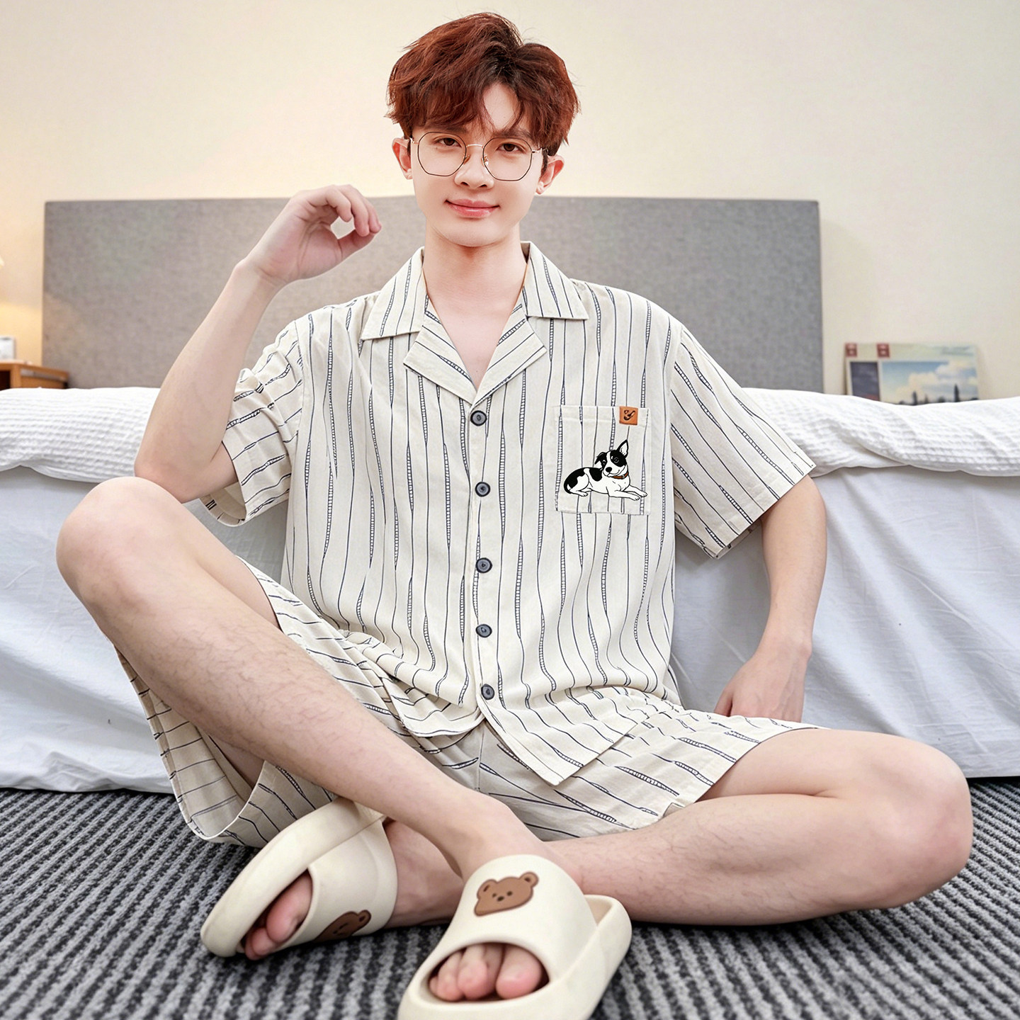 睡衣男士新款云朵棉短袖短裤夏季青少年学生卡通加大码家居服套装