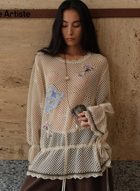 【现货】SHELLE ARTISTE26春季新镂空马上有酒钩花套头荷叶边长袖