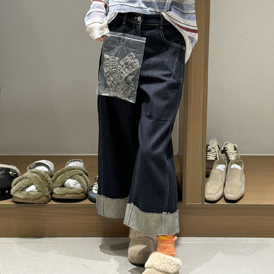 【现货】AVVENN花边腰头抽皱细节九分牛仔裤