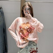 T恤 福蝶26春夏涂鸦感闪闪飘带熊蕾丝长袖 现货 FORDARE