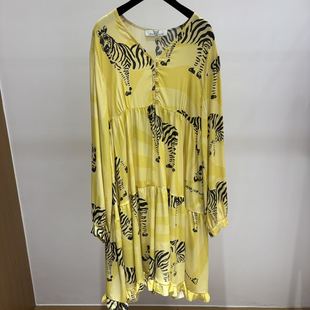 V领印花长袖 新款 26设计师品牌春季 桑蚕丝连衣裙 现货询价