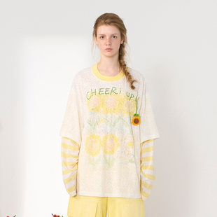 现货 向日葵印花假两件长袖 CHEERi 新田野里 T恤 UPi2026夏季
