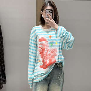 拍马屁原创设计条纹宽松长袖 CHEERi 新款 2026年春季 T恤上衣 UPi