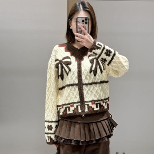 设计师新品 福蝶26春季 FORDARE 圆领蝴蝶结贴布开衫 现货