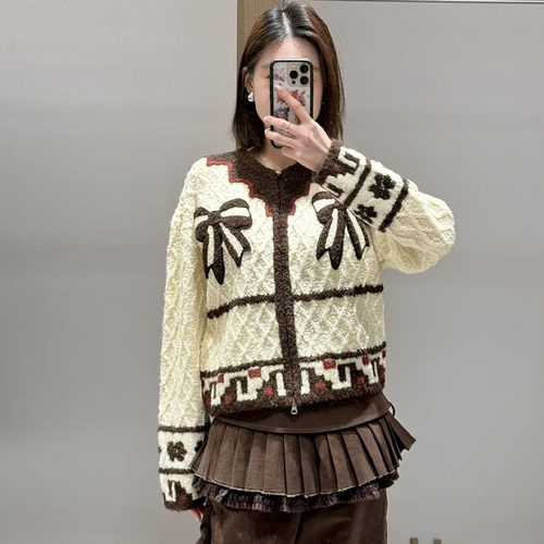 【现货】FORDARE/福蝶26春季设计师新品圆领蝴蝶结贴布开衫