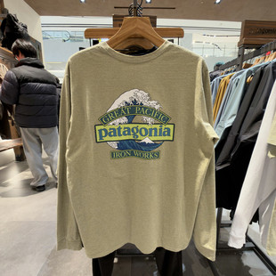 26巴塔哥尼亚Patagonia Great Waves长袖圆领印花T恤混纺再生棉男