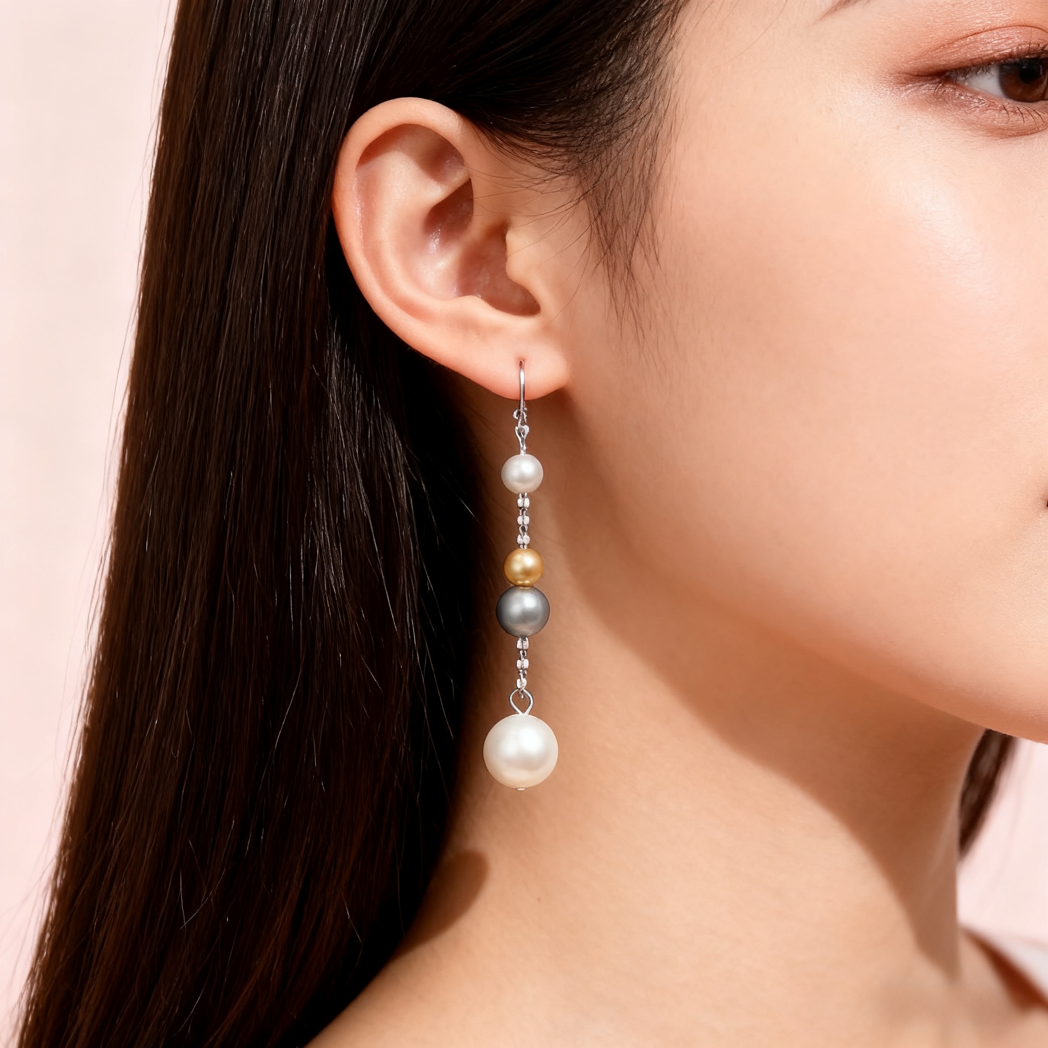 新款纯银时尚气质百搭珍珠耳环女高档长款流苏耳坠耳饰送女友礼物