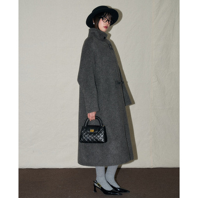 长款气质双面呢外套COKEYA宽松收腰韩系显瘦赫本风2024秋冬季新款
