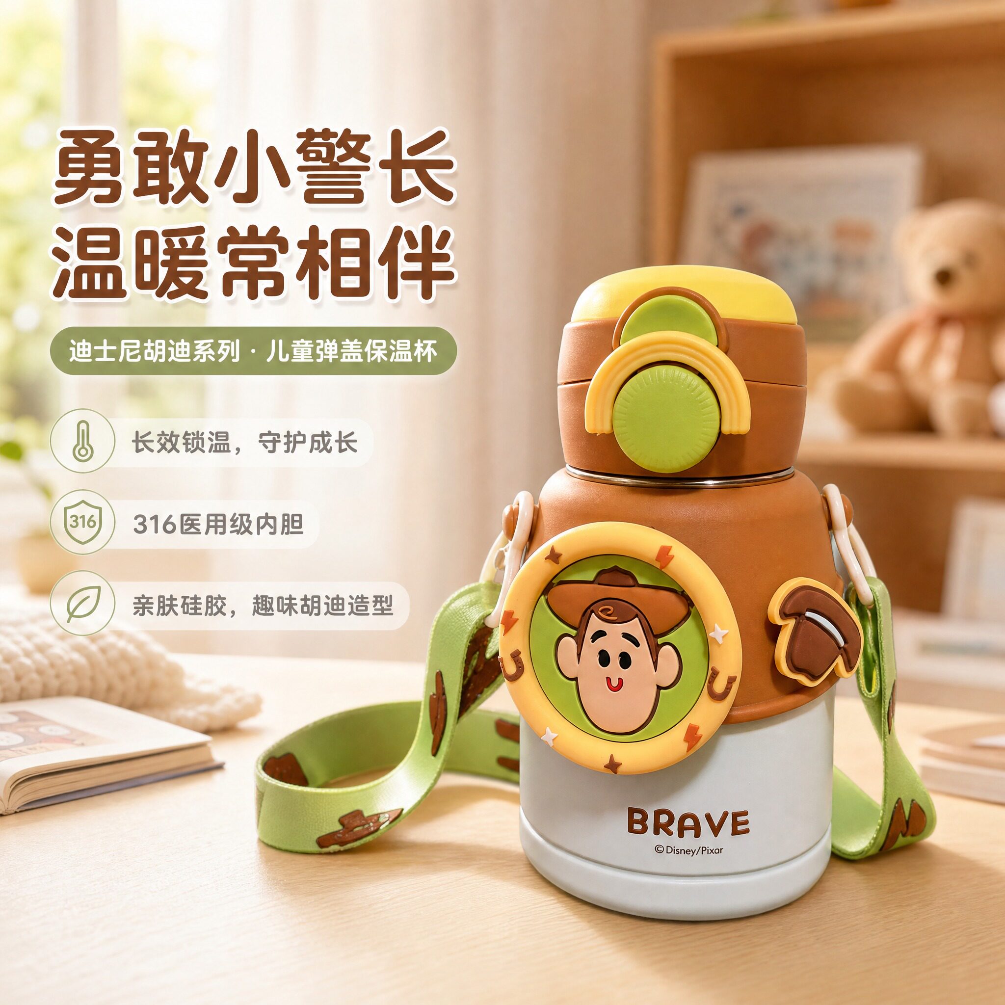 玩具总动员保温杯学生上学专用吸管杯316不锈钢大容量儿童水壶