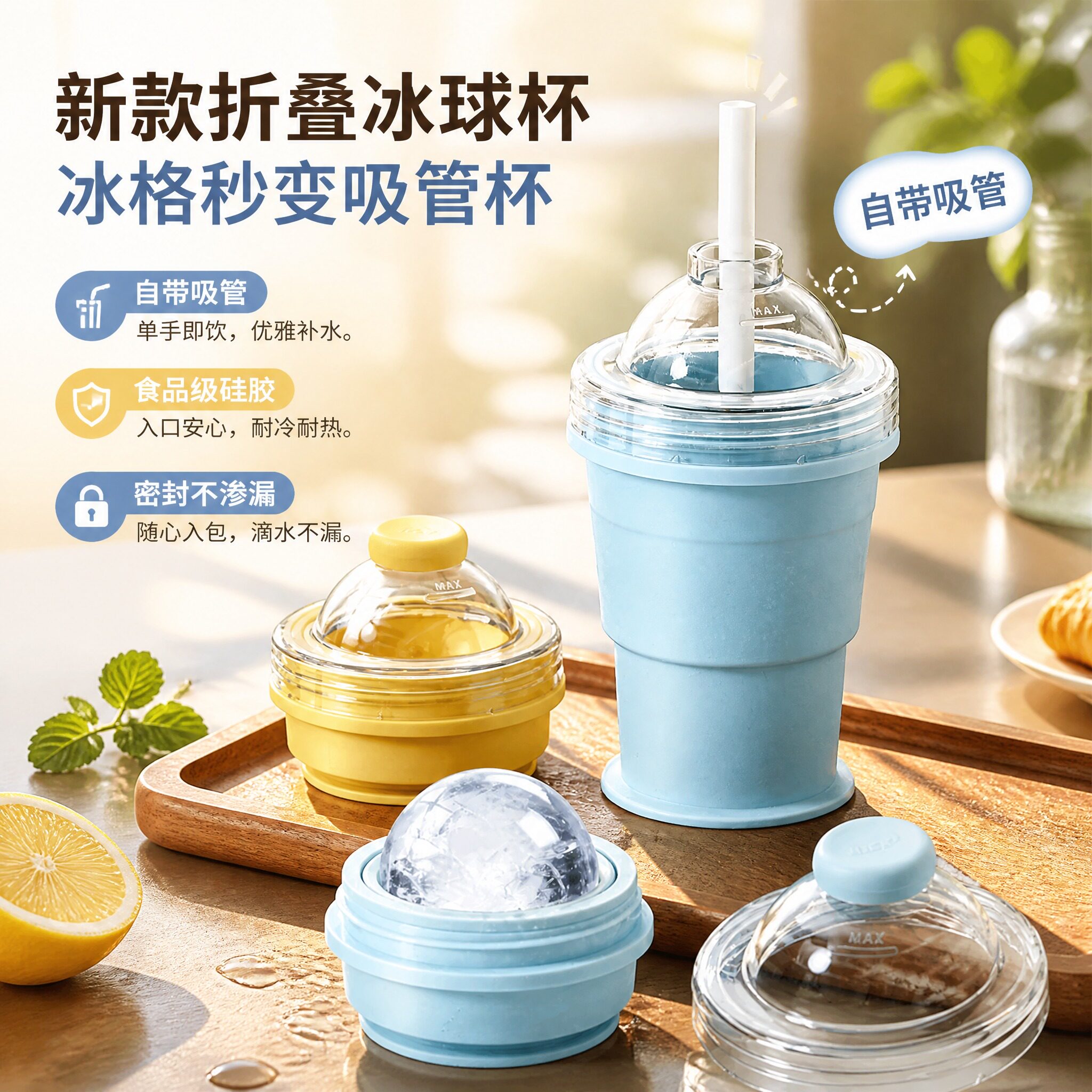 便携可折叠吸管冰杯夏日解暑神器家用办公多功能随身饮水杯