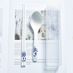 陶瓷便携餐具筷子勺子套装上班族学生单人专用餐具旅游收纳盒勺筷