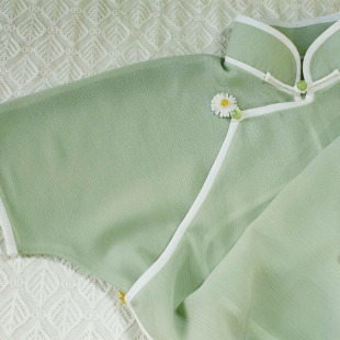 小雏菊浅绿色简约原创日常无省修身 全开襟旗袍