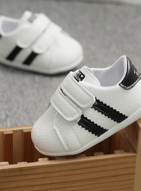 秋冬婴幼儿学步鞋宝宝小白鞋 0-2岁男女童单鞋加绒加厚魔术贴童鞋