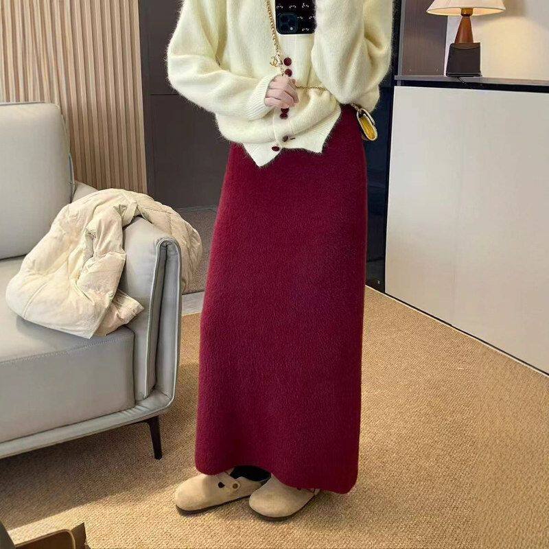 2025韩系新款针织半身裙女显瘦一步裙开叉中长款直筒包臀裙毛线裙