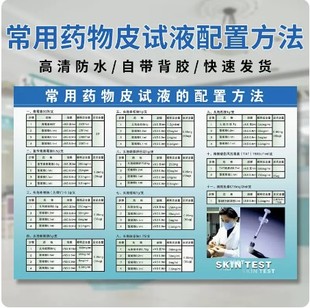常用皮试液配置方法表挂图医院海报配伍禁忌表输液墙贴青霉素头孢