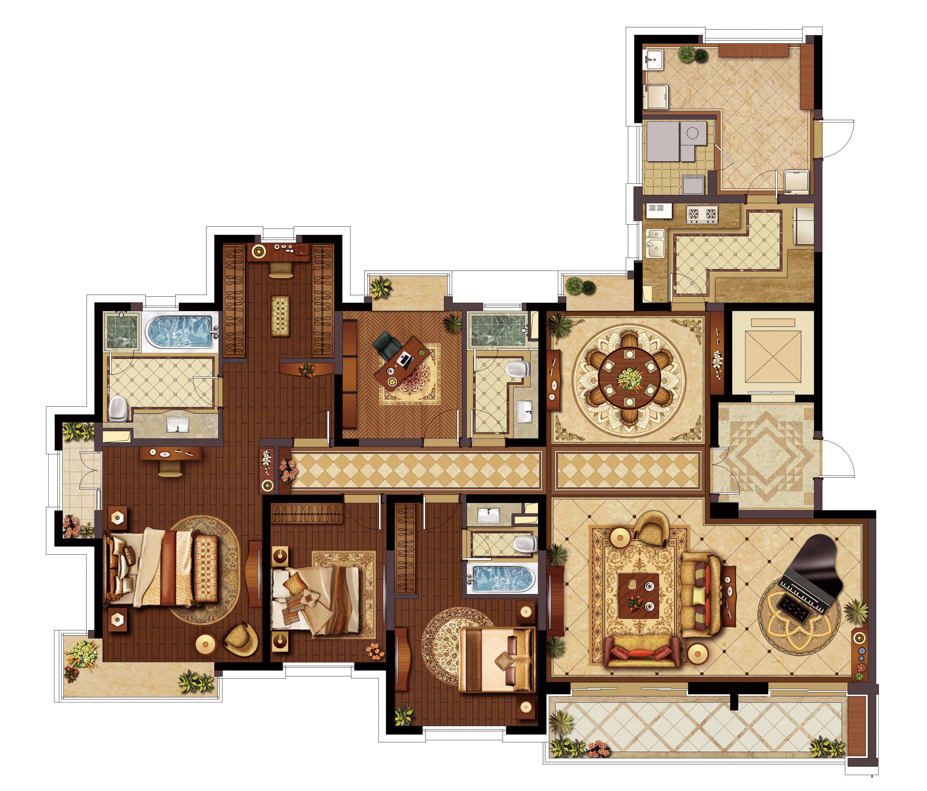 制作户型图代做彩平图彩色图ps户型图房地产售楼部室内平面图