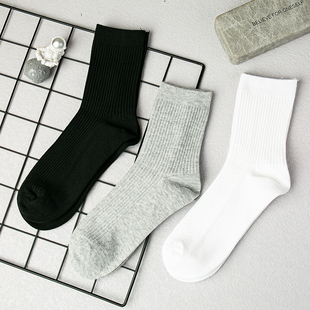 军训袜子秋冬款男士中筒精梳棉袜双针男袜吸汗运动黑白灰色休闲袜