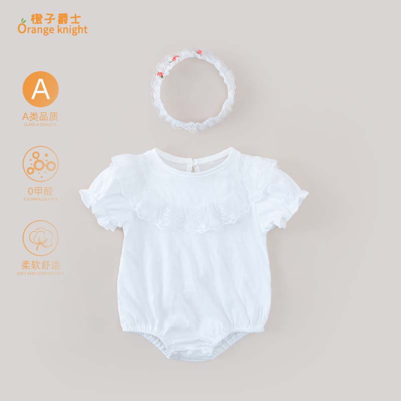 婴儿夏季薄款连体衣服新生儿女宝宝公主洋气哈衣可爱泡泡袖包屁衣