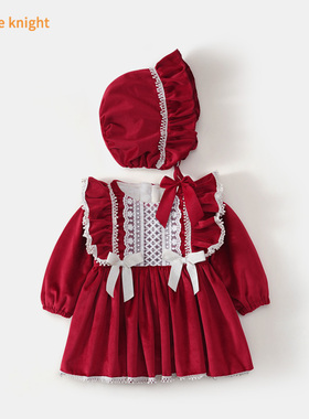 女宝宝公主裙秋冬加绒一岁生日周岁礼服红色喜庆抓周连衣裙小童冬