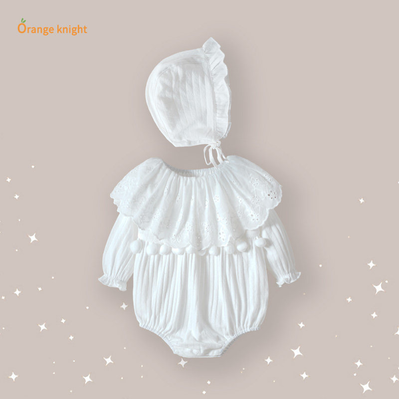 女童哈衣可爱荷叶领包屁衣春秋季装小月龄新生儿宝宝公主风外出服