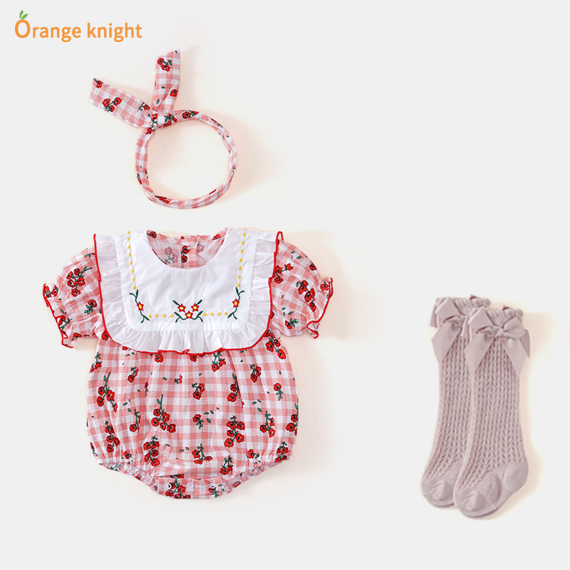 婴儿公主服可爱超萌格子连体衣夏