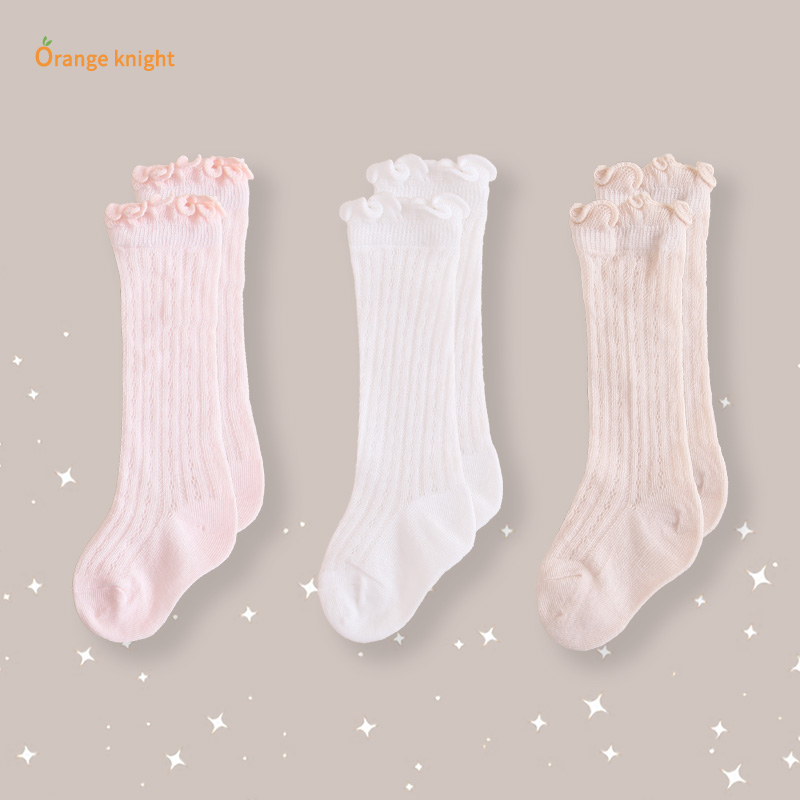 满月小月龄宝宝春夏季俏皮可爱荷叶形薄款宝宝中筒棉袜